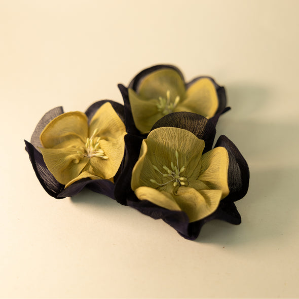 Silk Flower Brooch - Purple / Mustard Yellow