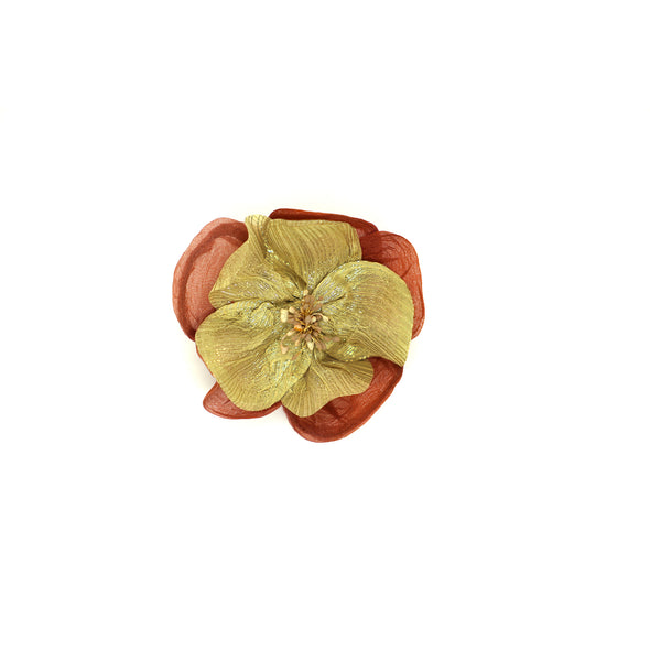 Silk Flower Brooch - Maple / Gold