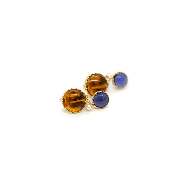 Clip Earrings - Double Rond (Blue & Amber)