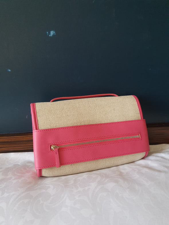 Canvas and Leather Zip Bag - Pink