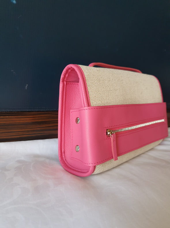 Canvas and Leather Zip Bag - Pink