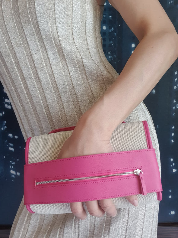 Canvas and Leather Zip Bag - Pink