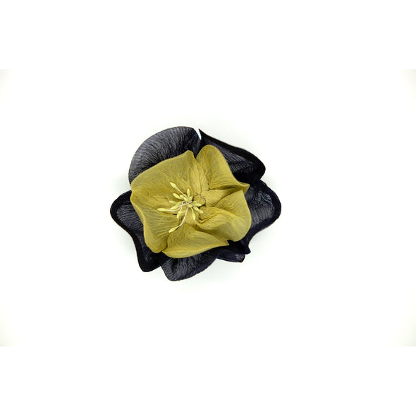 Silk Flower Brooch - Purple / Mustard Yellow