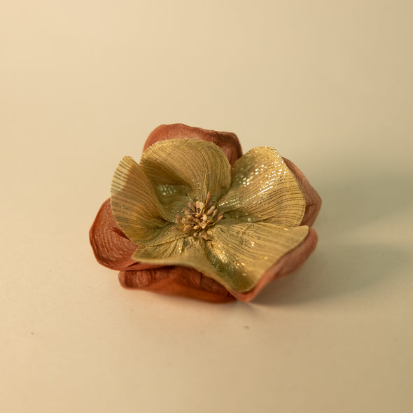 Silk Flower Brooch - Maple / Gold