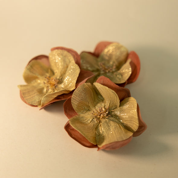 Silk Flower Brooch - Maple / Gold