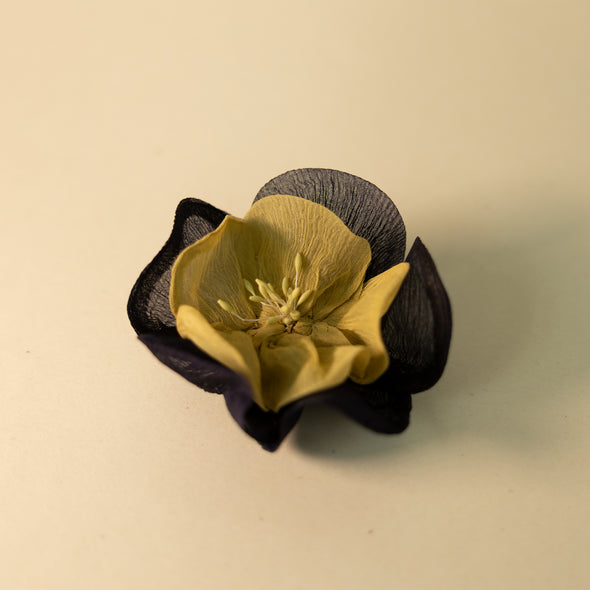 Silk Flower Brooch - Purple / Mustard Yellow