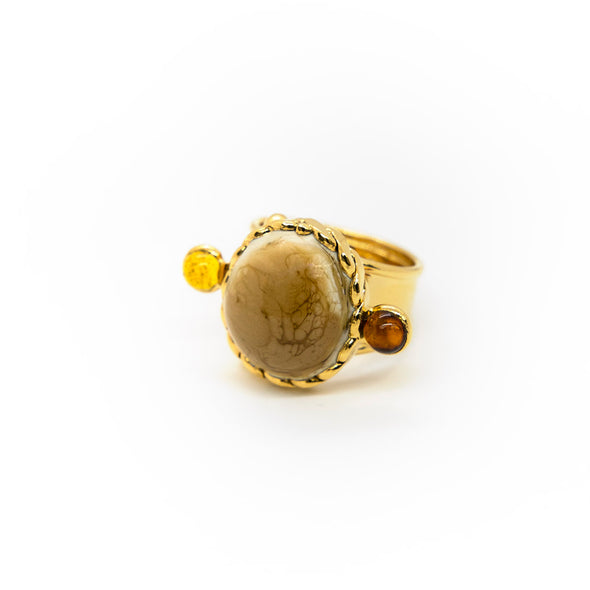 Adjustable Ring - Amber Glass Stone