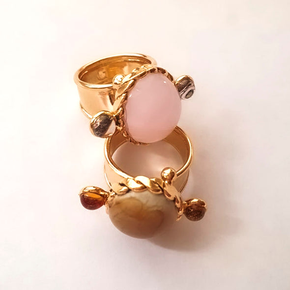 Adjustable Ring - Pink Glass Stone