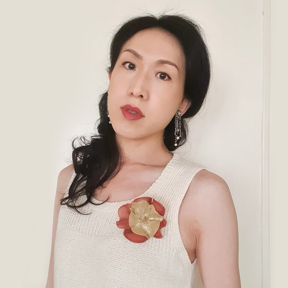 Silk Flower Brooch - Maple / Gold