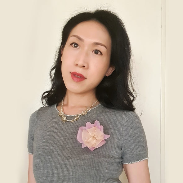 Silk Flower Brooch - Pink / Peach